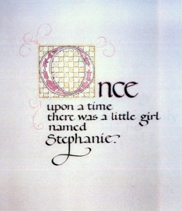 Drawn Versal "O" & Bookhand lettering text - Renate